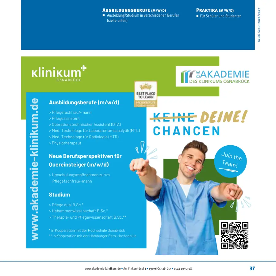 Seite von Akademie des Klinikums Osnabrück im Azubi-Scout Emsland und Umgebung 2026/2027