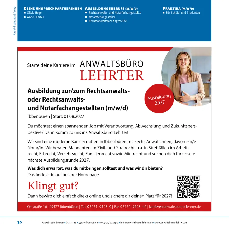 Seite von Anwaltsbüro Lehrter im Azubi-Scout Ibbenbüren und Umgebung 2026/2027