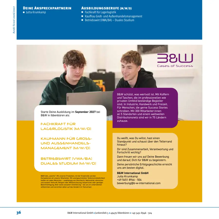 Seite von B&W International GmbH im Azubi-Scout Ibbenbüren und Umgebung 2026/2027