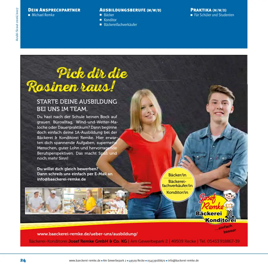Seite von Bäckerei-Konditorei Josef Remke GmbH & Co. KG im Azubi-Scout Ibbenbüren und Umgebung 2026/2027