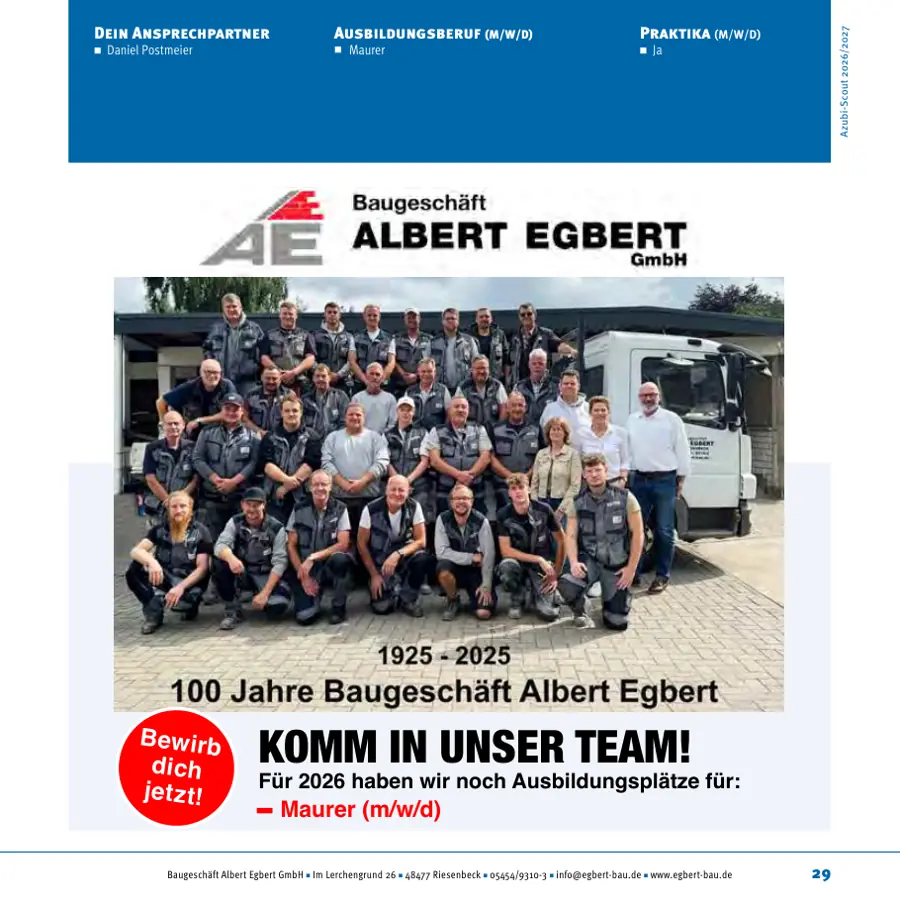 Seite von Baugeschäft Albert Egbert GmbH im Azubi-Scout Ibbenbüren und Umgebung 2026/2027