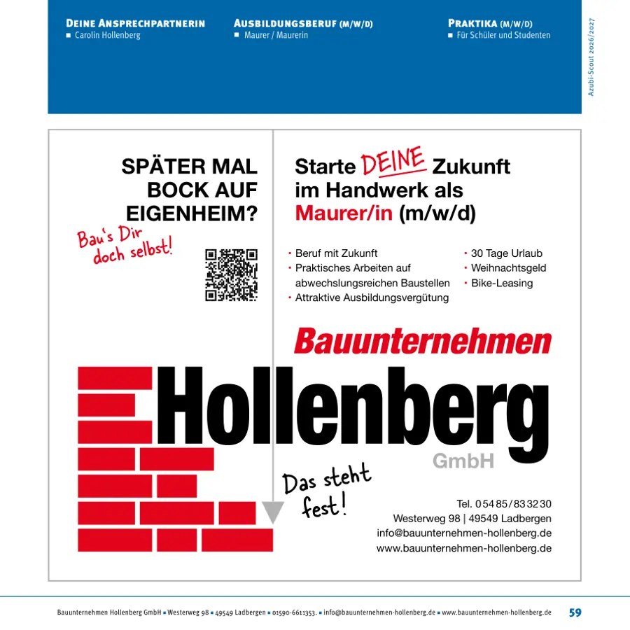 Seite von Bauunternehmen Hollenberg GmbH im Azubi-Scout Emsdetten und Umgebung 2026/2027
