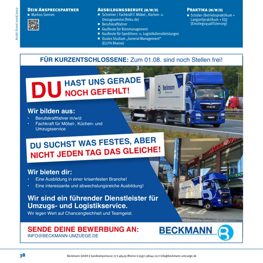 Seite von Beckmann GmbH im Azubi-Scout Rheine und Umgebung 2026/2027