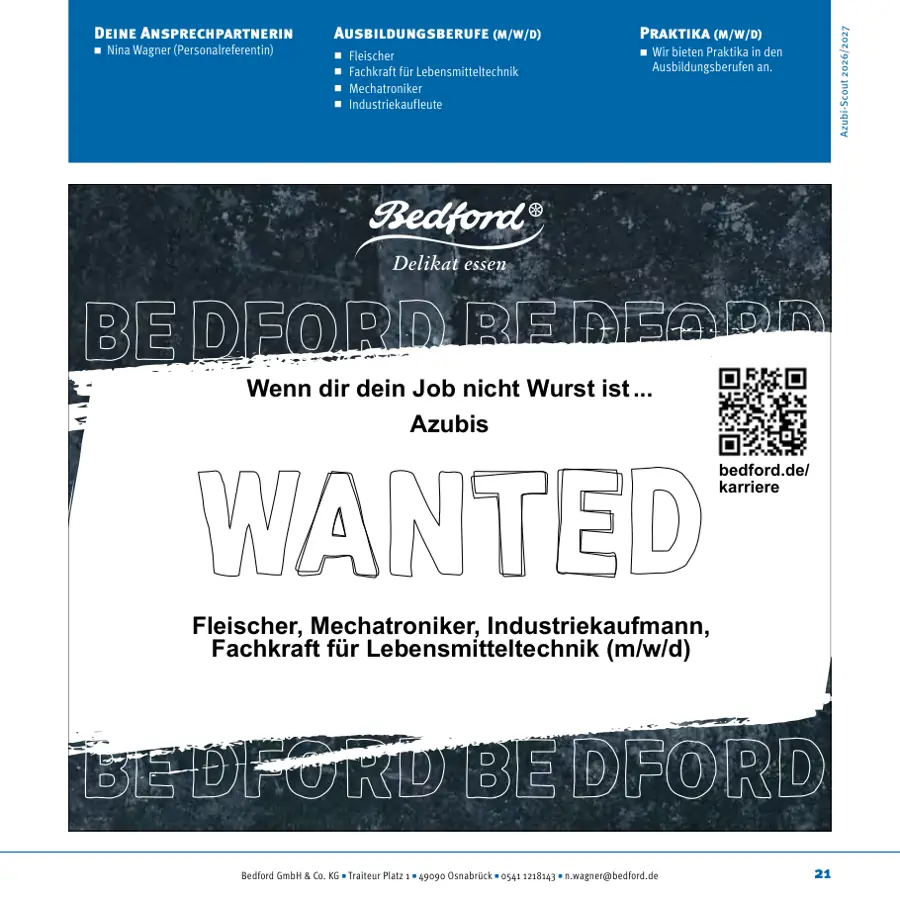 Seite von Bedford GmbH & Co. KG im Azubi-Scout Osnabrück und Umgebung 2026/2027