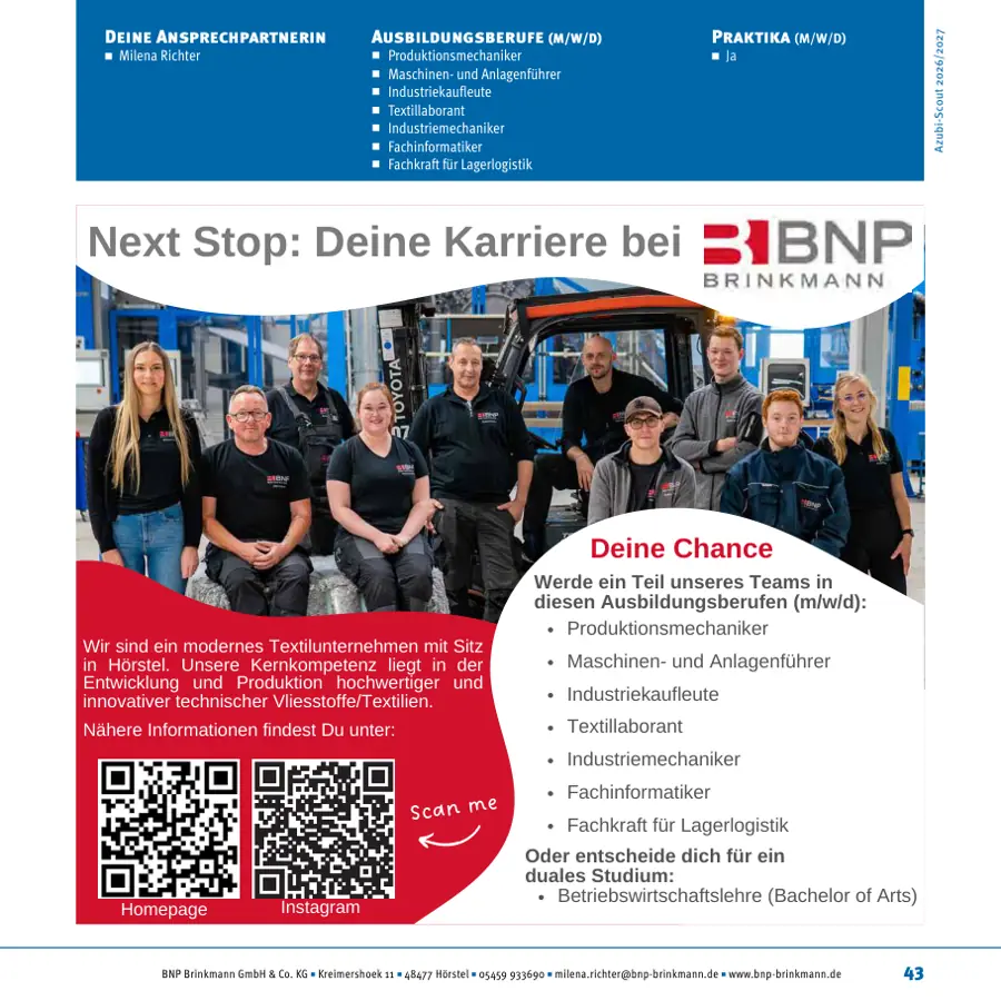 Seite von BNP Brinkmann GmbH & Co. KG im Azubi-Scout Ibbenbüren und Umgebung 2026/2027