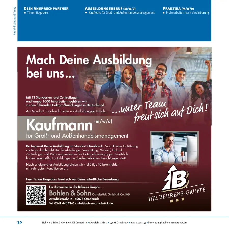 Seite von Bohlen & Sohn GmbH & Co. KG Osnabrück im Azubi-Scout Osnabrück und Umgebung 2026/2027