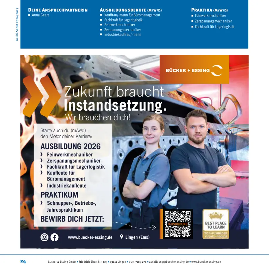 Seite von Bücker & Essing GmbH im Azubi-Scout Emsland und Umgebung 2026/2027