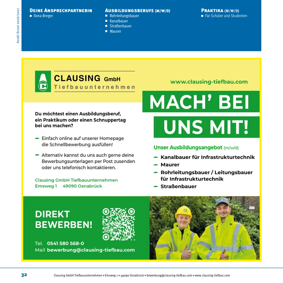 Seite von Clausing GmbH Tiefbauunternehmen im Azubi-Scout Osnabrück und Umgebung 2026/2027