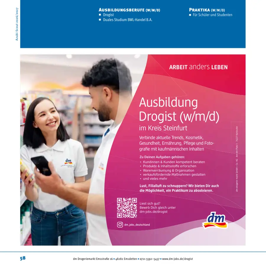 Seite von dm Drogeriemarkt im Azubi-Scout Emsdetten und Umgebung 2026/2027