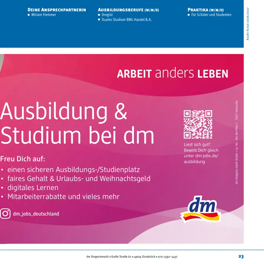 Seite von dm Drogeriemarkt im Azubi-Scout Osnabrück und Umgebung 2026/2027