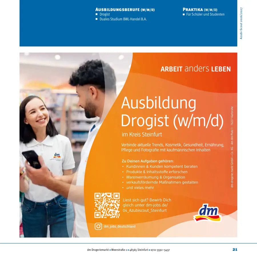 Seite von dm Drogeriemarkt im Azubi-Scout Ochtrup & Steinfurt 2026/2027