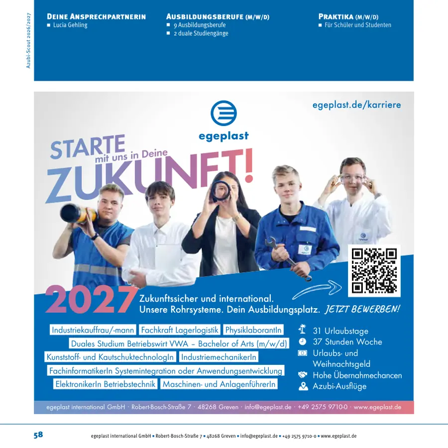 Seite von egeplast international GmbH im Azubi-Scout Rheine und Umgebung 2026/2027