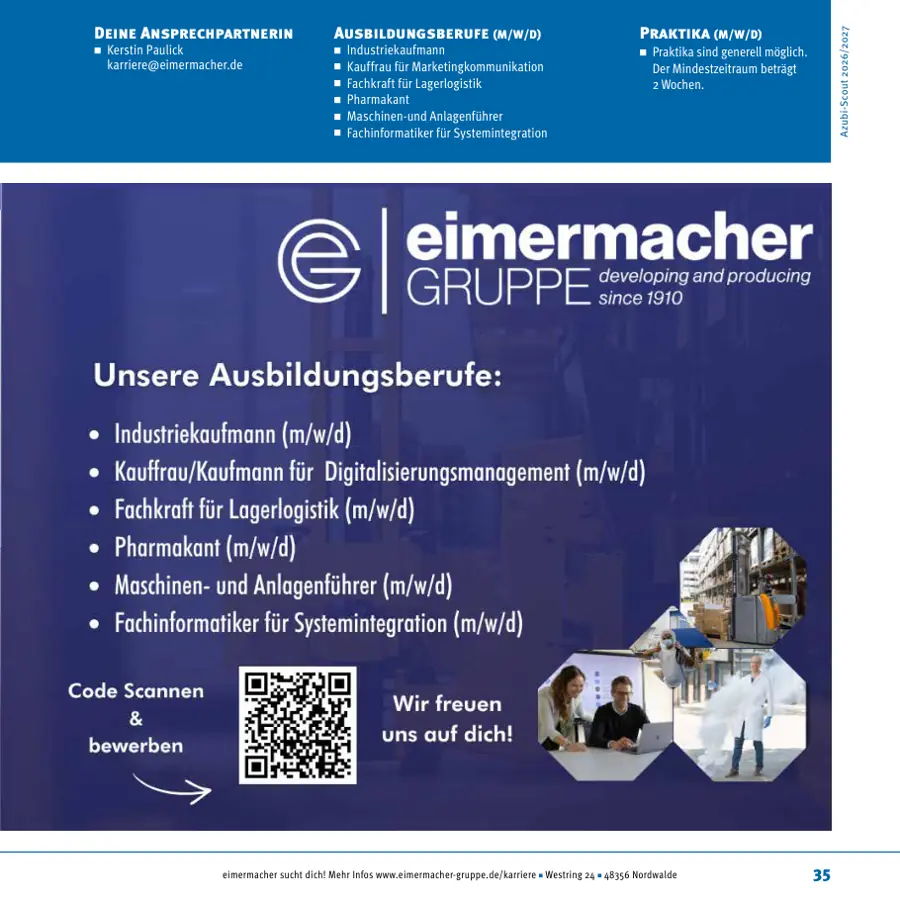 Seite von eimermacher Gruppe im Azubi-Scout Emsdetten und Umgebung 2026/2027