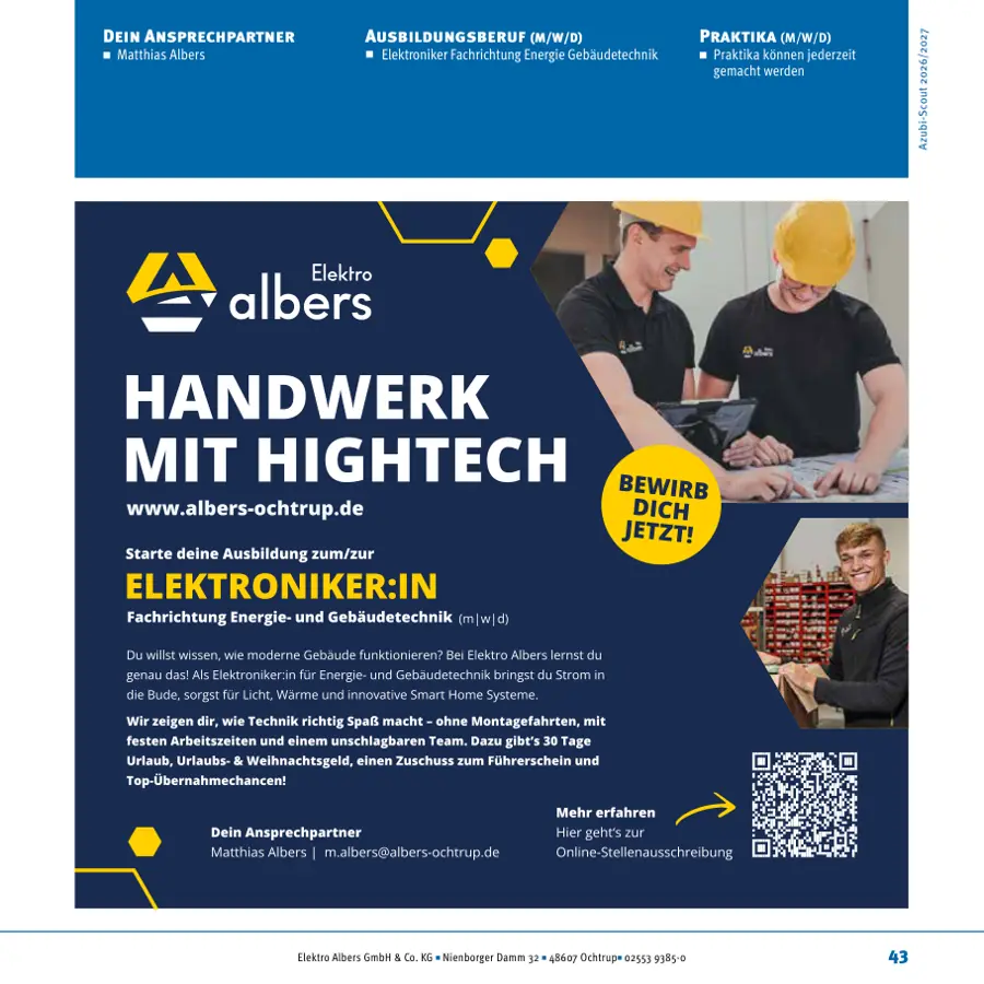 Seite von Elektro Albers GmbH & Co. KG im Azubi-Scout Ochtrup & Steinfurt 2026/2027