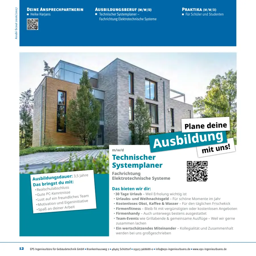 Seite von EPS Ingenieurbüro für Gebäudetechnik GmbH im Azubi-Scout Emsland und Umgebung 2026/2027