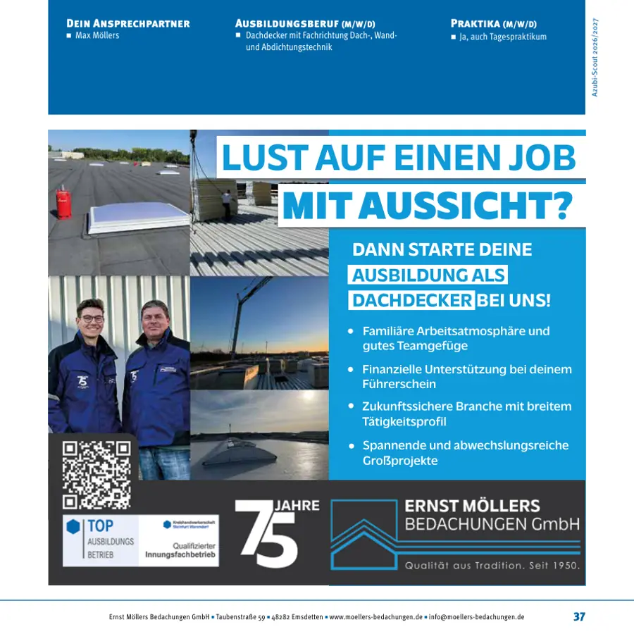 Seite von Ernst Möllers Bedachungen GmbH im Azubi-Scout Emsdetten und Umgebung 2026/2027