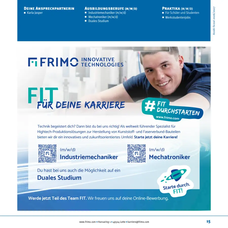 Seite von FRIMO im Azubi-Scout Osnabrück und Umgebung 2026/2027