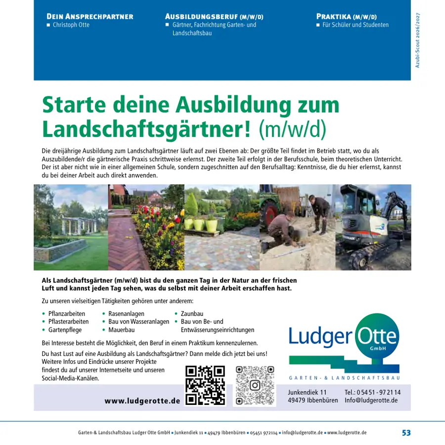 Seite von Garten-& Landschaftsbau Ludger Otte GmbH im Azubi-Scout Ibbenbüren und Umgebung 2026/2027