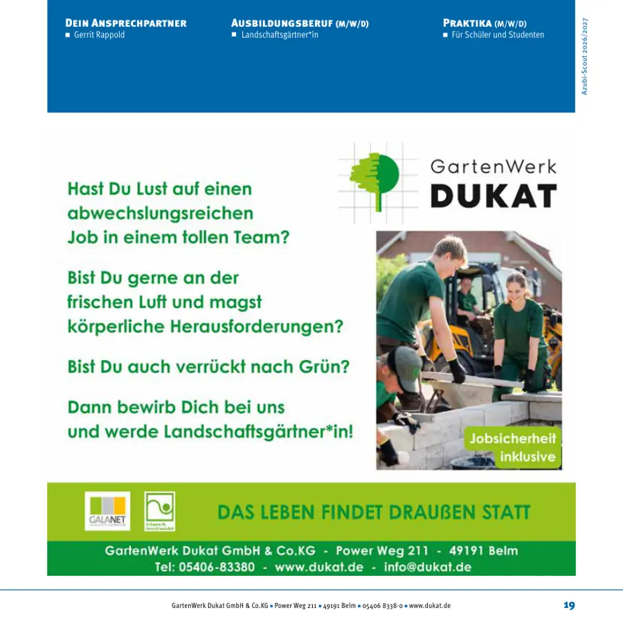 Seite von GartenWerk Dukat GmbH & Co.KG im Azubi-Scout Osnabrück und Umgebung 2026/2027