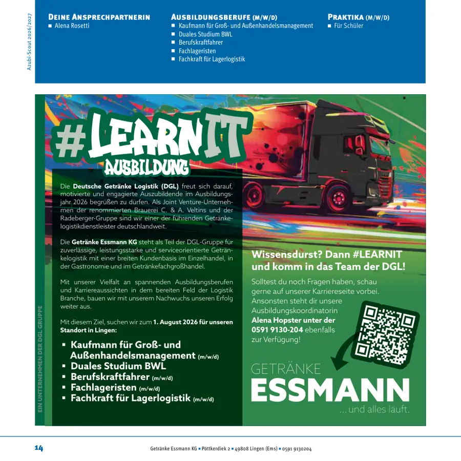 Seite von Getränke Essmann KG im Azubi-Scout Emsland und Umgebung 2026/2027