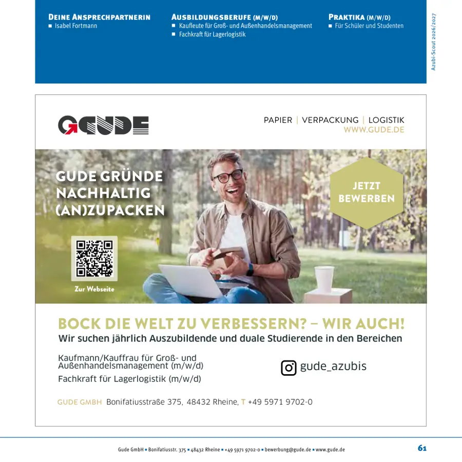 Seite von Gude GmbH im Azubi-Scout Ibbenbüren und Umgebung 2026/2027