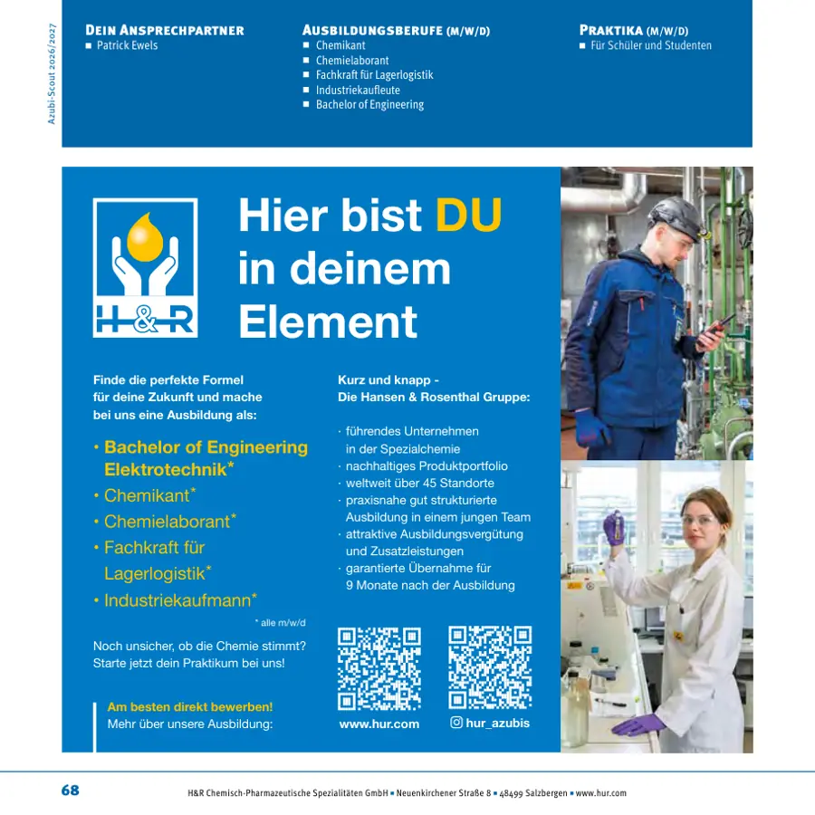 Seite von H&R Chemisch-Pharmazeutische Spezialitäten GmbH im Azubi-Scout Rheine und Umgebung 2026/2027