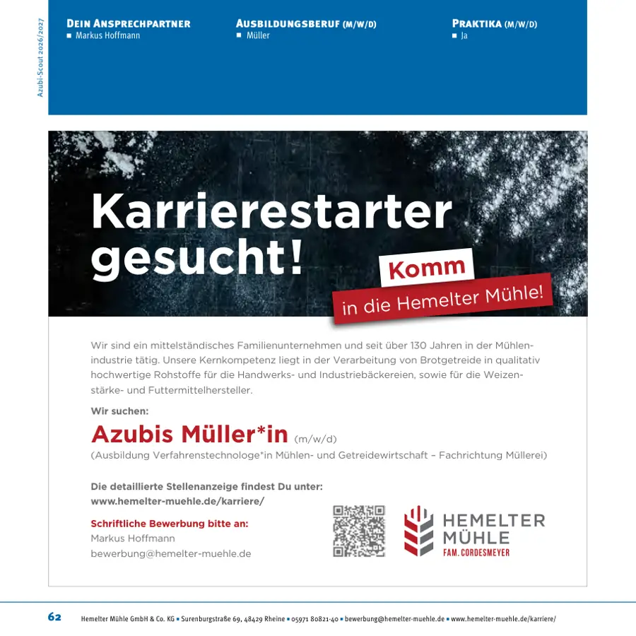 Seite von Hemelter Mühle GmbH & Co. KG im Azubi-Scout Ibbenbüren und Umgebung 2026/2027