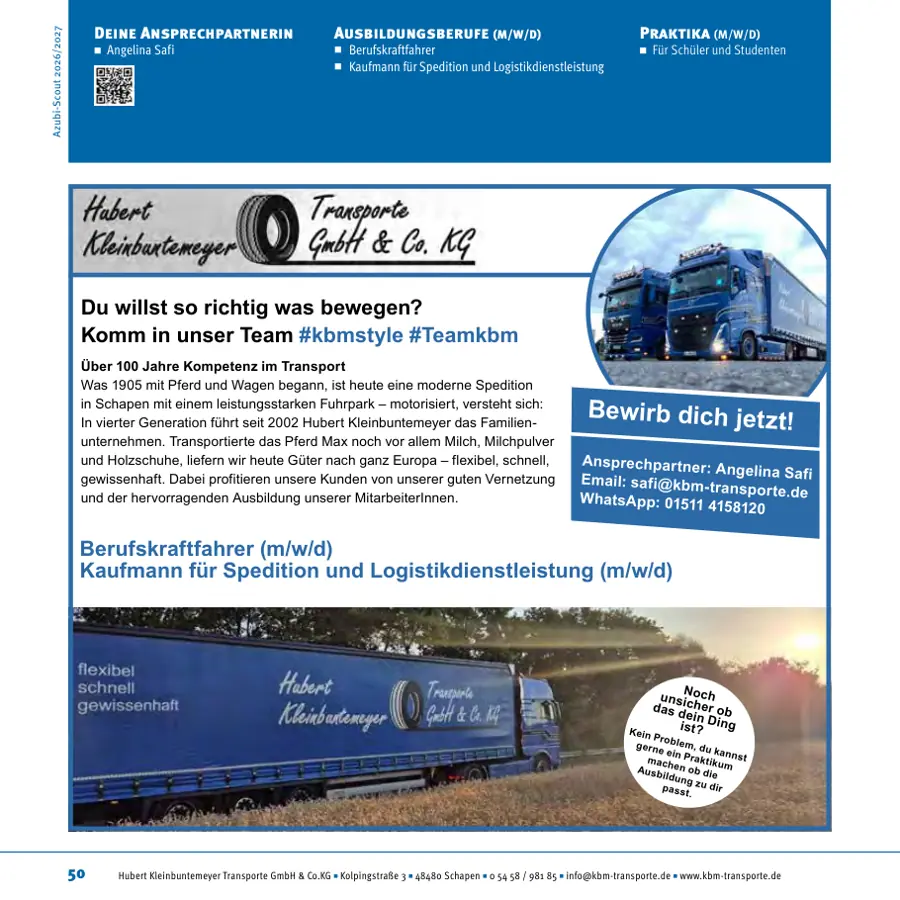 Seite von Hubert Kleinbuntemeyer Transporte GmbH & Co.KG im Azubi-Scout Emsland und Umgebung 2026/2027