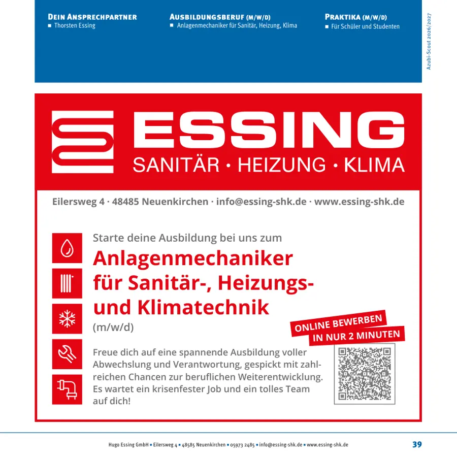 Seite von Hugo Essing GmbH im Azubi-Scout Rheine und Umgebung 2026/2027