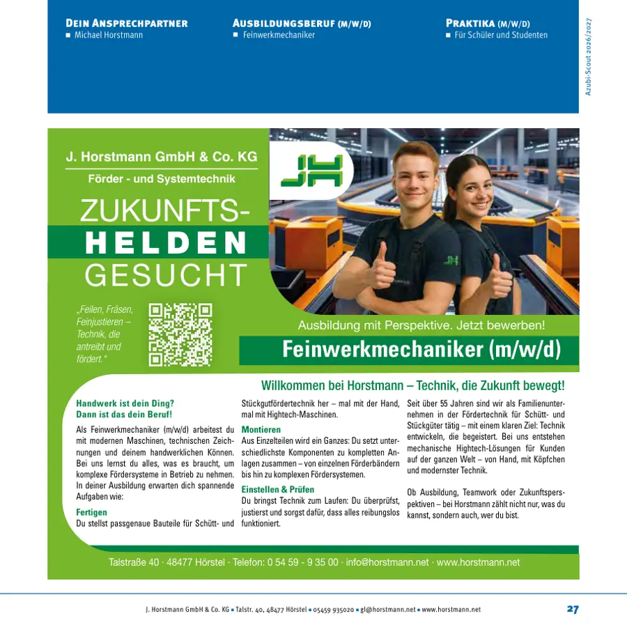 Seite von J. Horstmann GmbH & Co. KG im Azubi-Scout Ibbenbüren und Umgebung 2026/2027