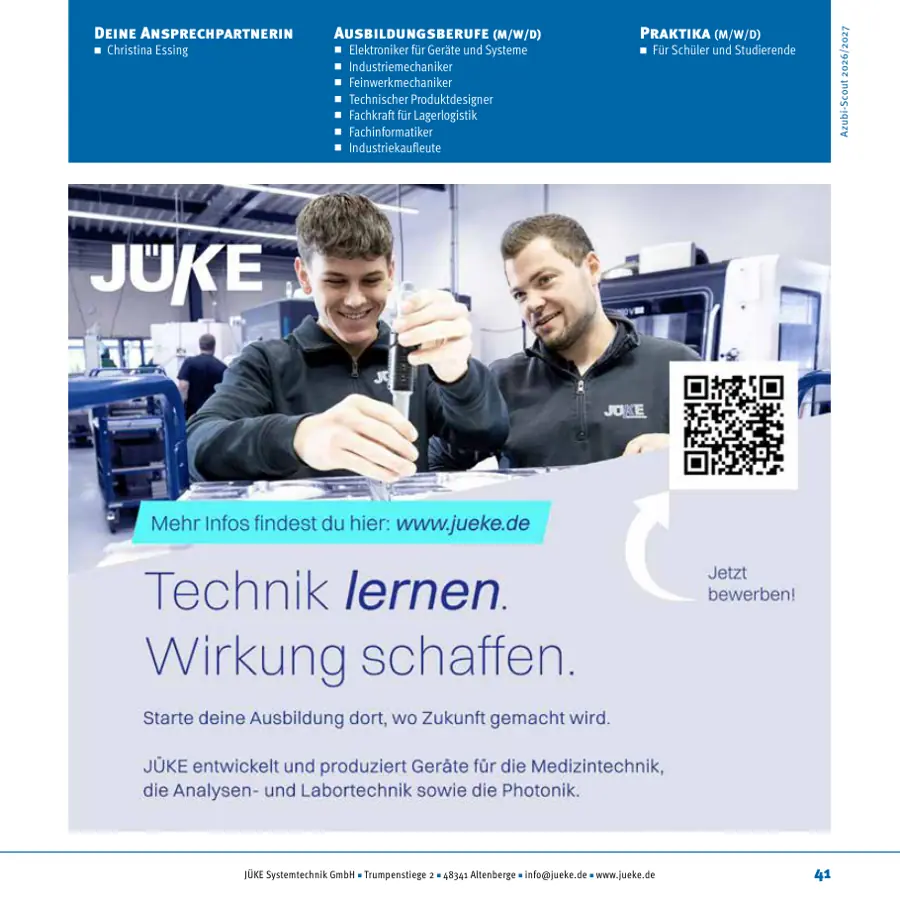 Seite von JÜKE Systemtechnik GmbH im Azubi-Scout Emsdetten und Umgebung 2026/2027