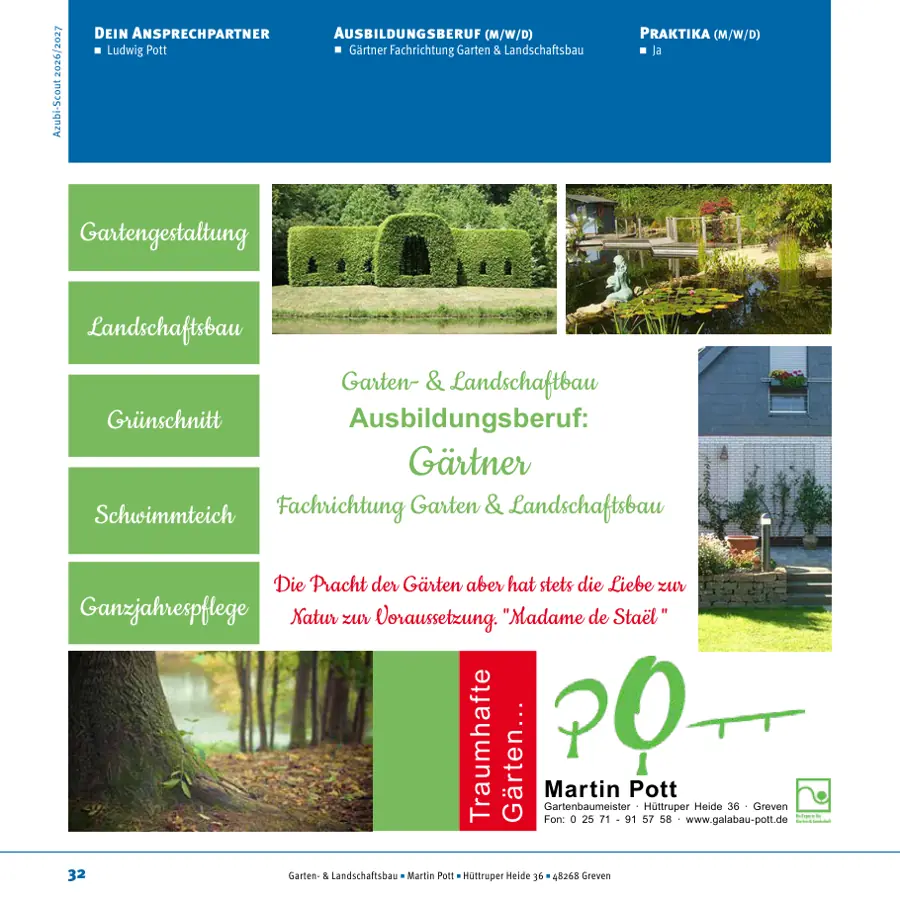 Seite von Martin Pott Garten- & Landschaftsbau im Azubi-Scout Emsdetten und Umgebung 2026/2027