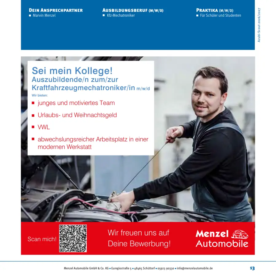 Seite von Menzel Automobile GmbH & Co. KG im Azubi-Scout Emsland und Umgebung 2026/2027