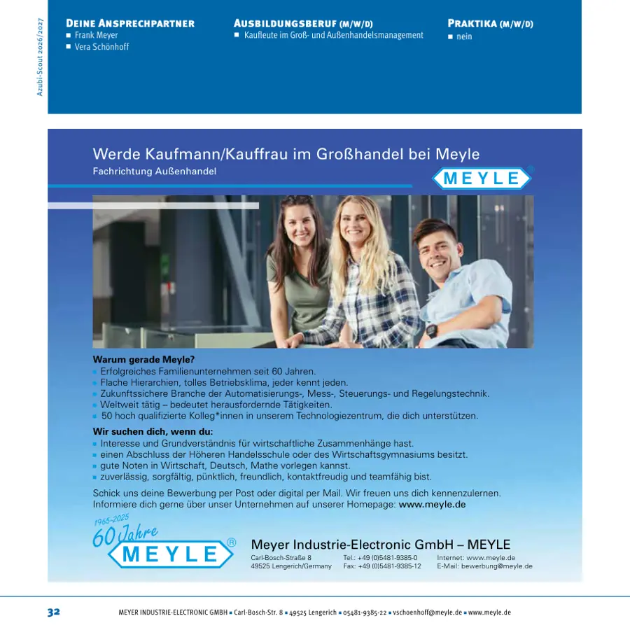Seite von MEYER INDUSTRIE-ELECTRONIC GMBH im Azubi-Scout Tecklenburg und Umgebung 2026/2027