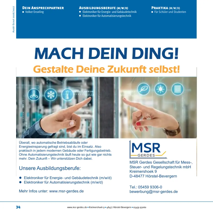 Seite von MSR Gerdes Gesellschaft für Mess-, Steuer- und Regelungstechnik mbH im Azubi-Scout Ibbenbüren und Umgebung 2026/2027