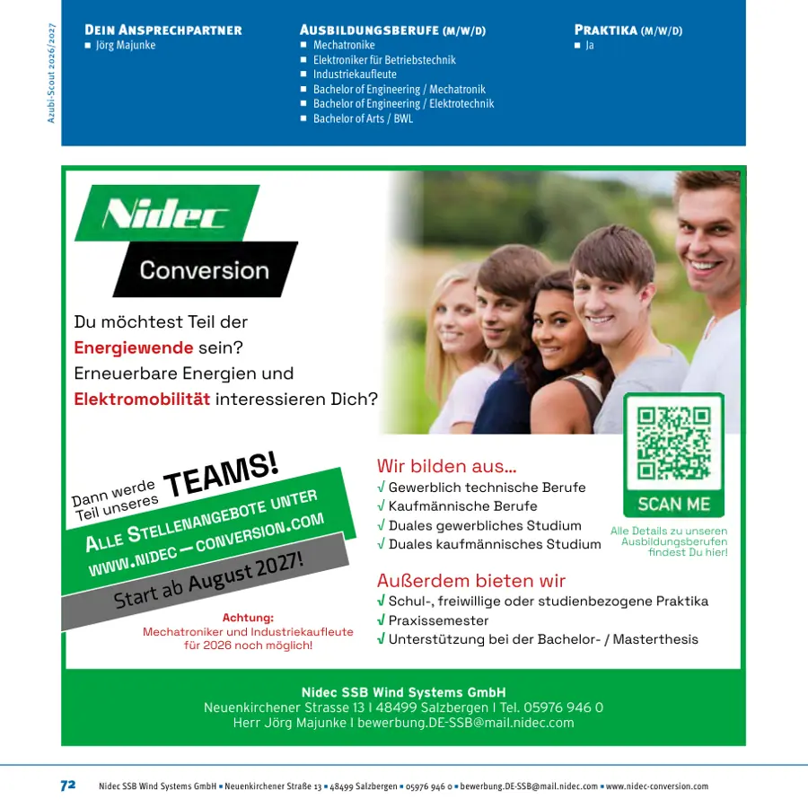 Seite von Nidec SSB Wind Systems GmbH im Azubi-Scout Rheine und Umgebung 2026/2027