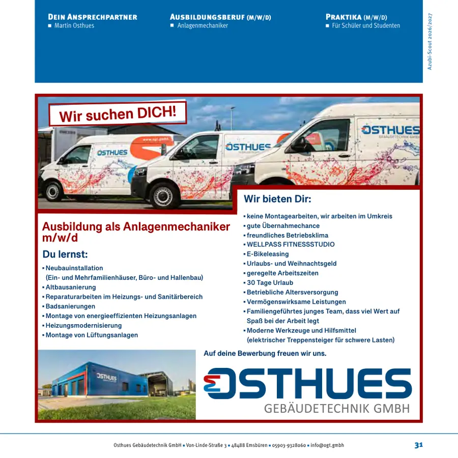 Seite von Osthues Gebäudetechnik GmbH im Azubi-Scout Emsland und Umgebung 2026/2027