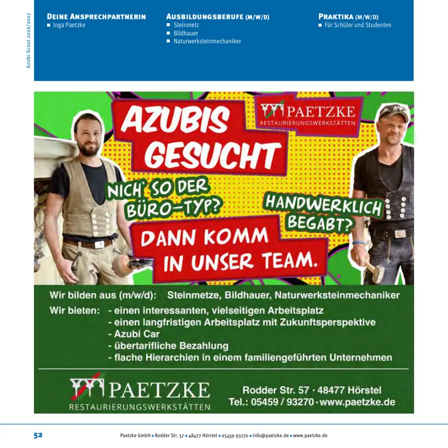 Seite von Paetzke GmbH im Azubi-Scout Ibbenbüren und Umgebung 2026/2027