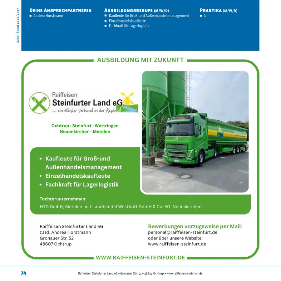 Seite von Raiffeisen Steinfurter Land eG im Azubi-Scout Rheine und Umgebung 2026/2027