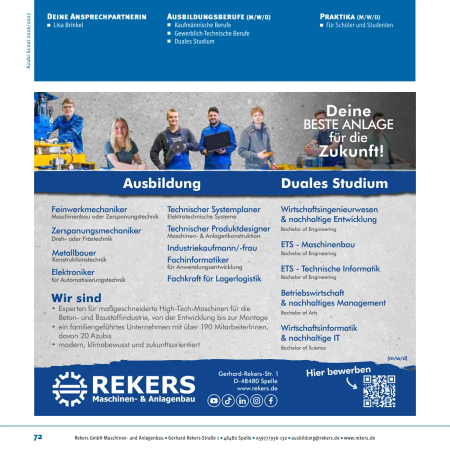 Seite von Rekers GmbH Maschinen- und Anlagenbau im Azubi-Scout Ibbenbüren und Umgebung 2026/2027