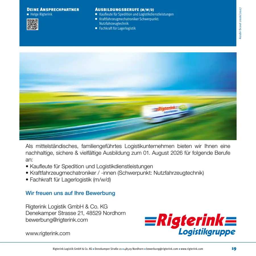 Seite von Rigterink Logistik GmbH & Co. KG im Azubi-Scout Emsland und Umgebung 2026/2027
