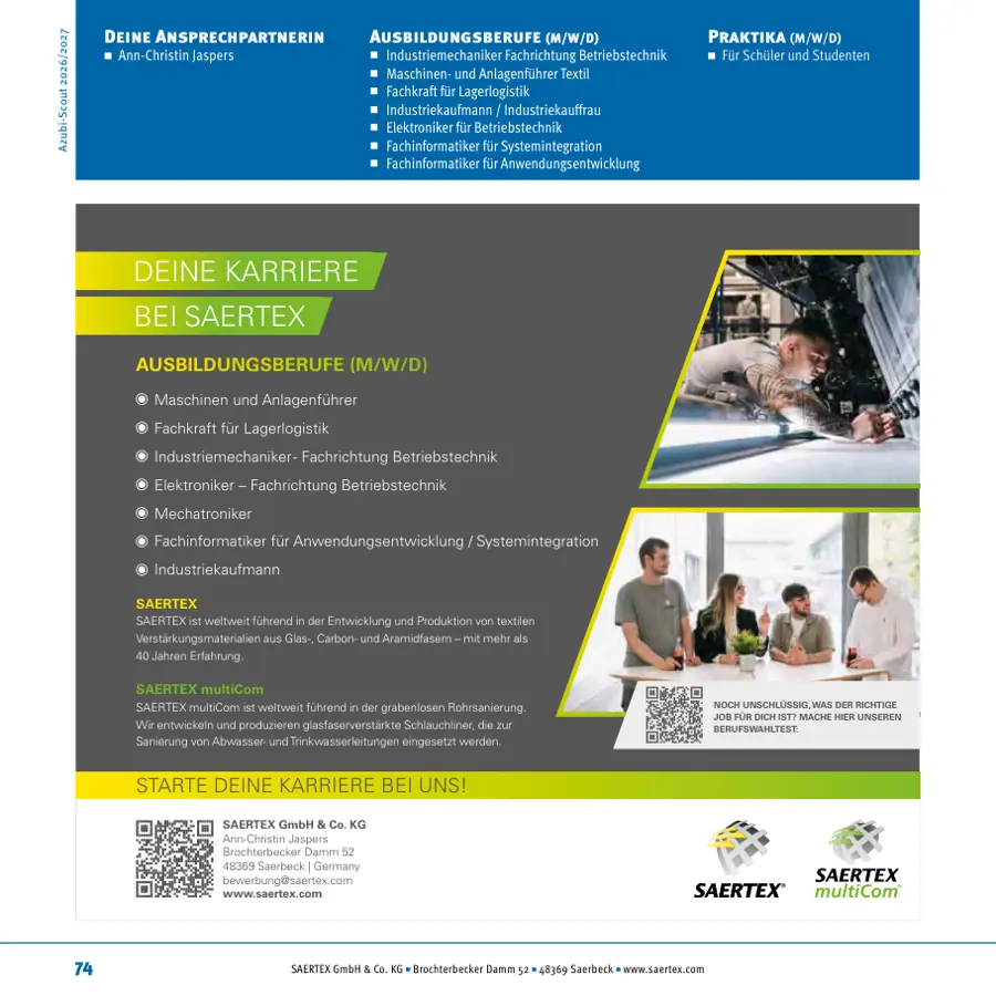 Seite von SAERTEX GmbH & Co. KG im Azubi-Scout Ibbenbüren und Umgebung 2026/2027