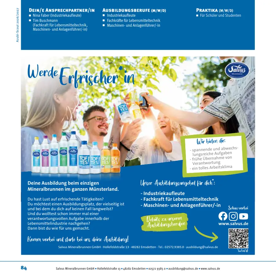 Seite von Salvus Mineralbrunnen GmbH im Azubi-Scout Rheine und Umgebung 2026/2027
