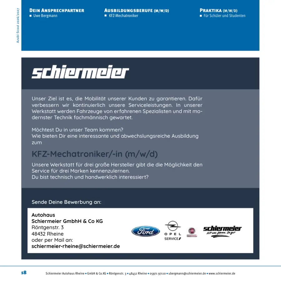Seite von Schiermeier Autohaus Rheine GmbH & Co.KG im Azubi-Scout Rheine und Umgebung 2026/2027