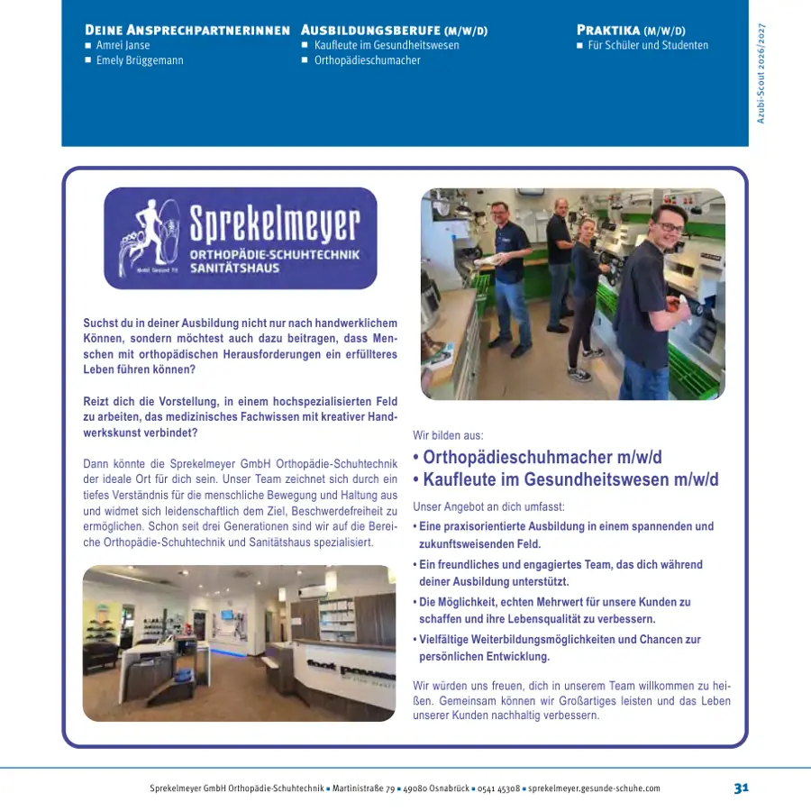 Seite von Sprekelmeyer GmbH Orthopädie-Schuhtechnik im Azubi-Scout Osnabrück und Umgebung 2026/2027