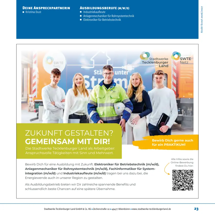 Seite von Stadtwerke Tecklenburger Land GmbH & Co. KG im Azubi-Scout Ibbenbüren und Umgebung 2026/2027