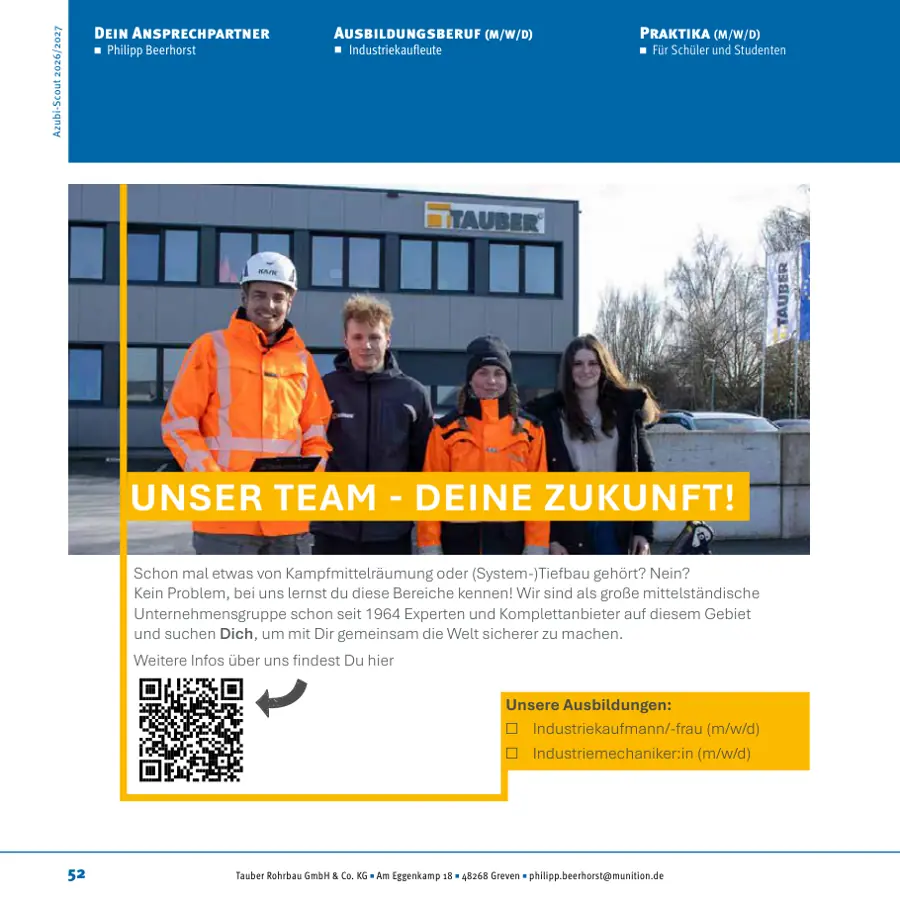 Seite von Tauber Rohrbau GmbH & Co. KG im Azubi-Scout Rheine und Umgebung 2026/2027