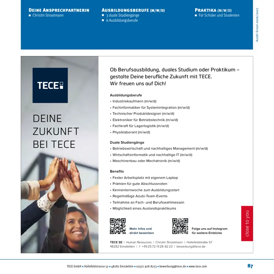 Seite von TECE GmbH im Azubi-Scout Rheine und Umgebung 2026/2027