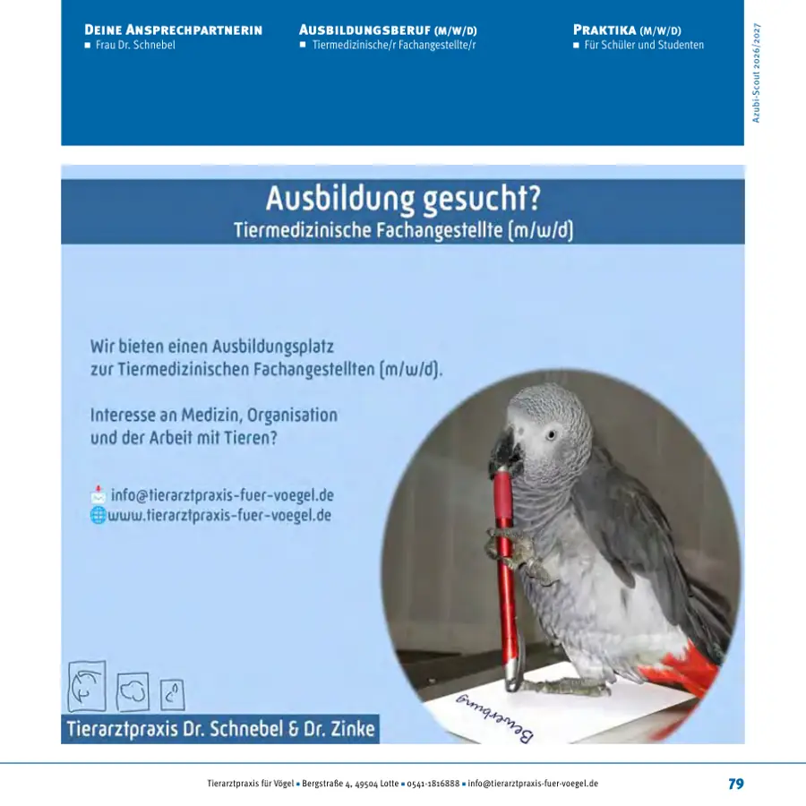 Seite von Tierarztpraxis für Vögel im Azubi-Scout Ibbenbüren und Umgebung 2026/2027