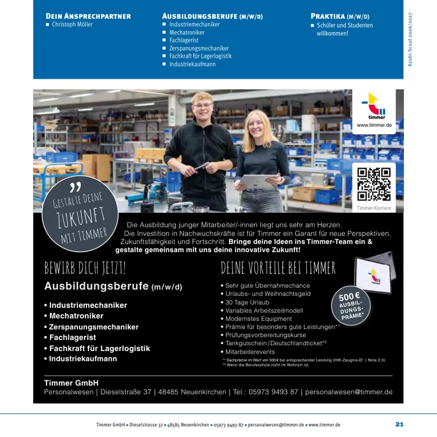 Seite von Timmer GmbH im Azubi-Scout Rheine und Umgebung 2026/2027